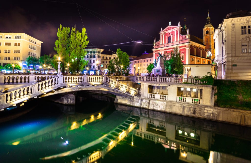 Lublana nocą, stolica Słowenii